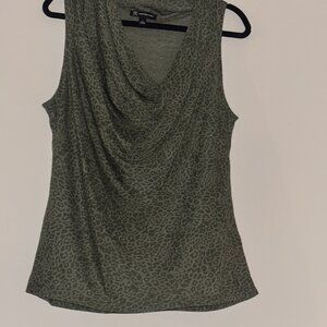 INC Green Leopard Print Sleeveless Cowl Neck Tank Top Y2K Vintage Vibes